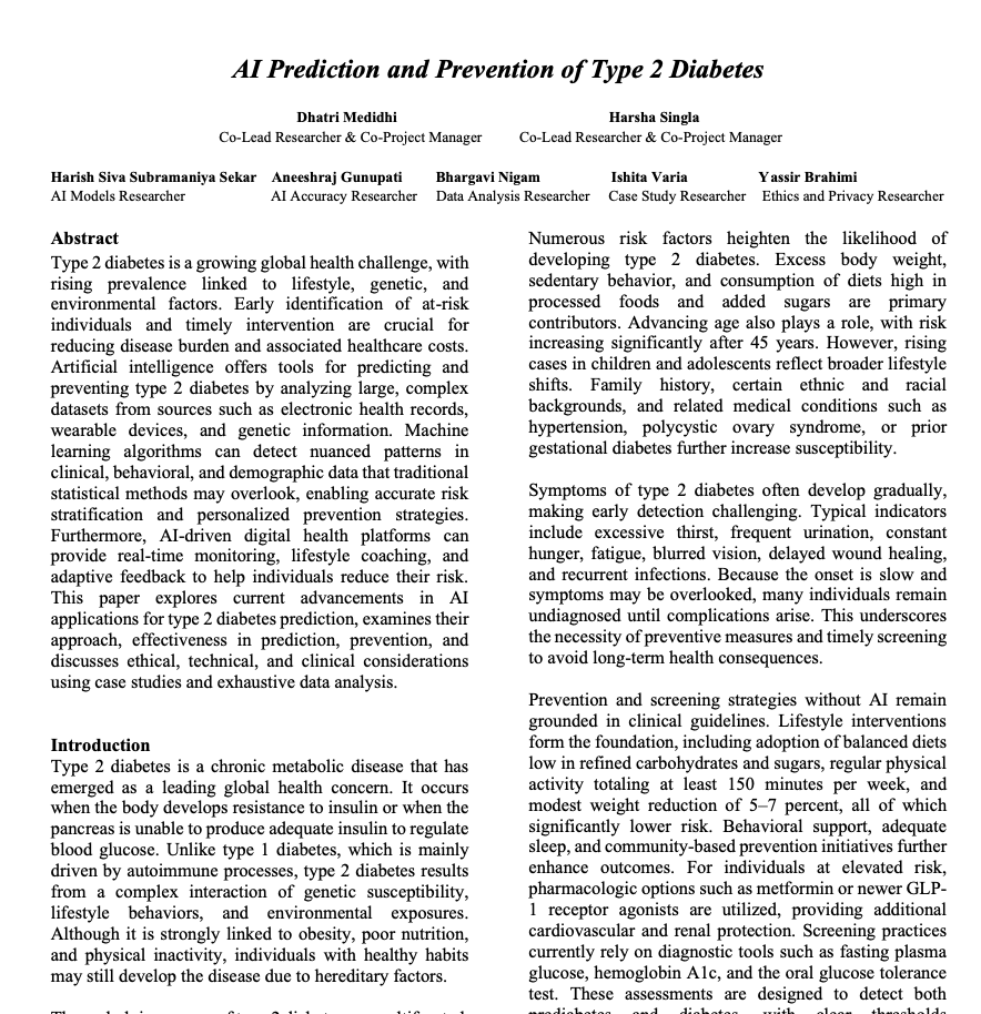 AI Prevention and Prediction of Type 2 Diabetes Research Paper