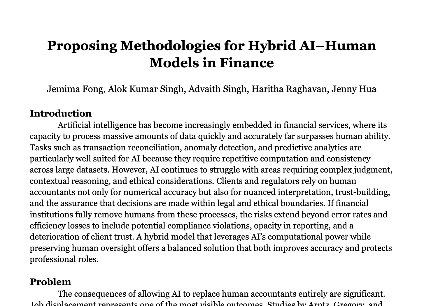 Proposing Methodologies for Hybrid AI–Human Models in Finance
